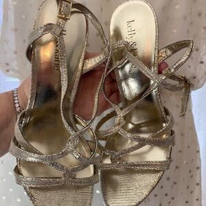 Kelly & Katie Gold glam Strappy high heels 8 1/2